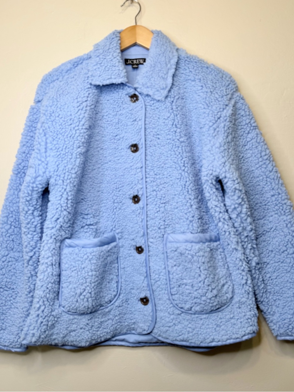 JC | NWT Soft Fountain Blue Teddy Coat Pockets Button Front Vegan Sherpa Jacket - Picture 4 of 15